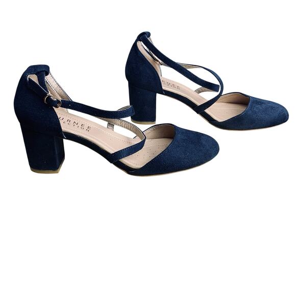 Journee Collection Foster Navy Faux Suede Block Heel Sandal Pump- Size 9 NWOT - Picture 4 of 10
